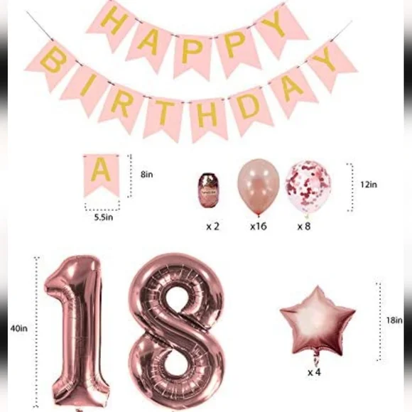 Rose Gold Sweet 18 Party Bundle: Crown and Sash included!